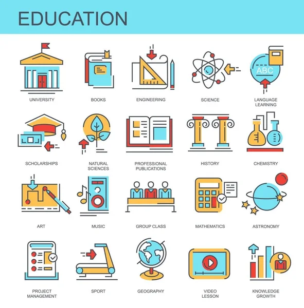 Educación Conjunto Vector Iconos Planos Conjunto Contiene Iconos Como Universidad — Vector de stock