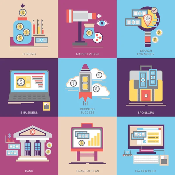 Negocios Marketing Conjunto Iconos Planos Conceptos — Archivo Imágenes Vectoriales