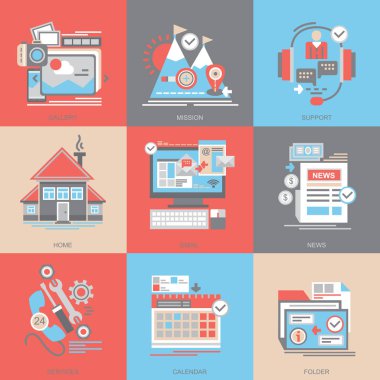 Temel. Ev, hizmet, haber ve diğer simgeler desteği gibi vektör düz simgeler, kavram, set içerir.