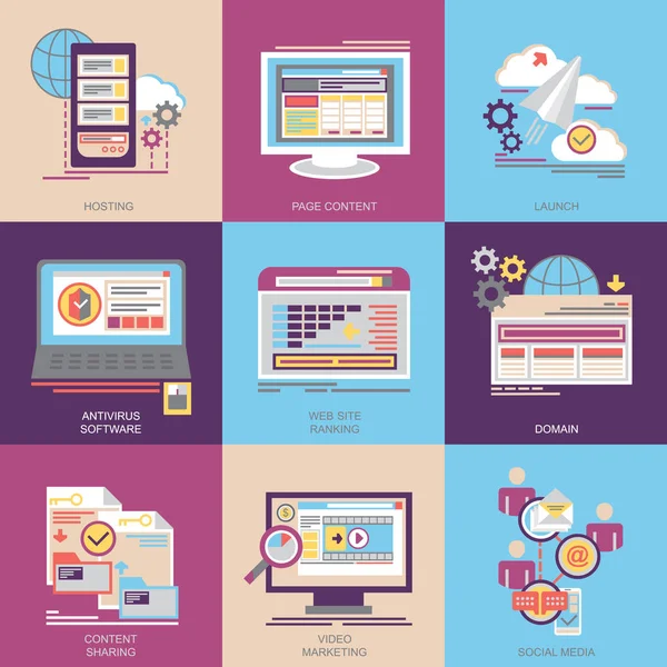 Seo Desarrollo Conjunto Iconos Planos Vectoriales Seth Contiene Iconos Como — Archivo Imágenes Vectoriales