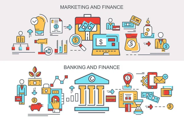 Banner Banca Finanzas Marketing Finanzas Concepto — Archivo Imágenes Vectoriales