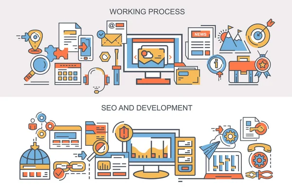 バナーです 作業工程 Seo と開発 — ストックベクタ