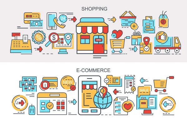 Banner Concepto Compras Comercio — Archivo Imágenes Vectoriales