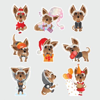 Çıkartmaları kümesi. Köpekler. Duygular. Animasyon karakterleri. Koleksiyonu.