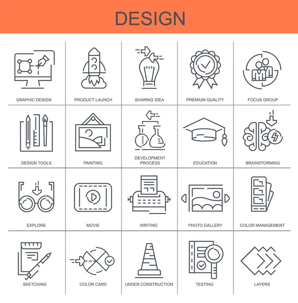 Diseño Conjunto Planos Vectores Iconos Lineales Conjunto Contiene Iconos Como — Vector de stock