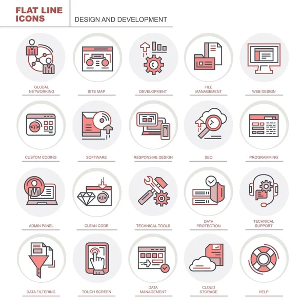 Diseño Desarrollo Conjunto Iconos Vectoriales Planos Conjunto Contiene Iconos Como — Vector de stock