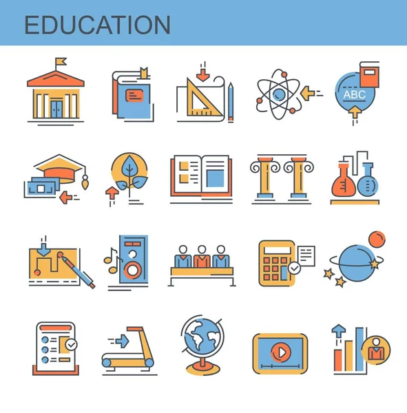 Educación Conjunto Planos Vectores Iconos Lineales Conjunto Contiene Iconos Como — Vector de stock