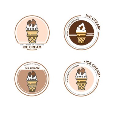 Dondurma. Logo tasarım şablonu ve logosu için. Gözleme dondurma farklı tatlar ile. Şık, lineer tarzda logosu.