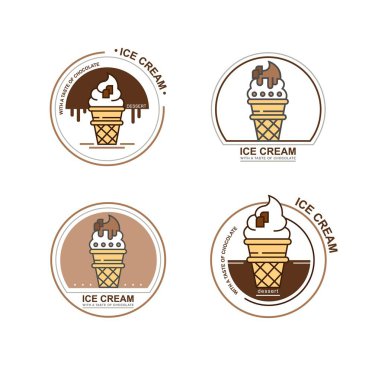 Dondurma. Logo tasarım şablonu ve logosu için. Gözleme dondurma farklı tatlar ile. Şık, lineer tarzda logosu.