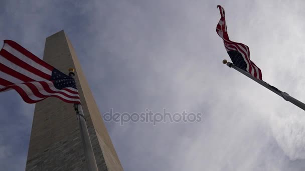 Washington Monument Flaggor Vifta — Stockvideo