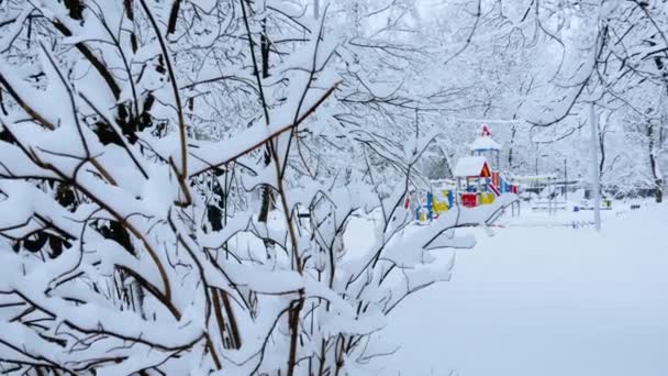 ロシアの冬 冬の雪に覆われた木の遊び場 ロイヤリティフリーストック映像