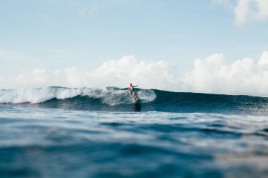 Genç sporcumuz wetsuit güneşli günde sörf içinde