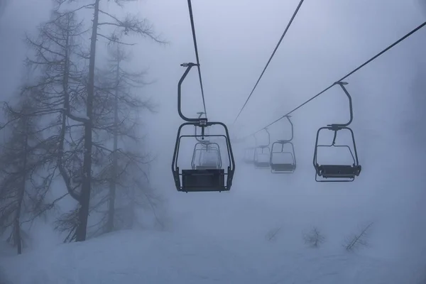 Téléski Vide Dans Brouillard Conditions Ski Brumeuses Ski Dans Les — Photo