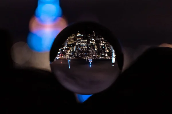 New York Egy Lensball New York Belsejében Kristálygömb Usa Éjszakai — Stock Fotó