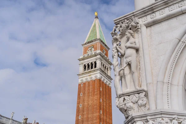 Piazza San Marco with Campanile in Venice Italy Europe close up. Architecture of venice Italy. San Marco place in venice Italy.