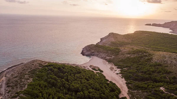 coast line drone shot, Drone shot of cliff coast line, Aerial view of Mallorca's coast line during sunrise, sunrise over the island of Mallorca Spain