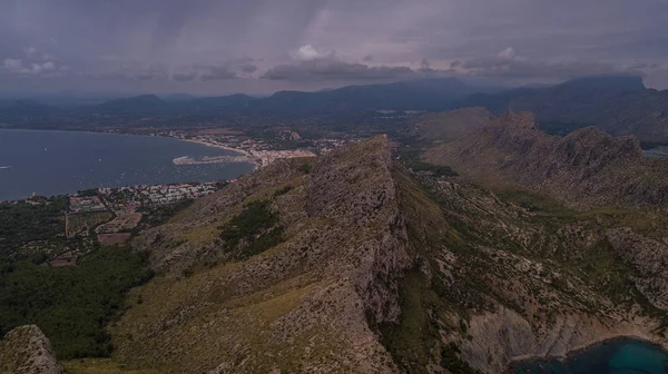 coast line drone shot, Drone shot of cliff coast line, Aerial view of Mallorca's coast line.