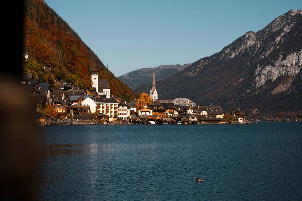 Scenic Picture Postcard View Famous Hallstatt Mountain Village Austrian Alps — Stock Photo, Image