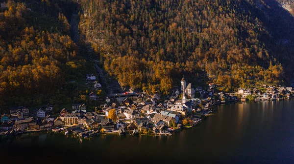 Αεροφωτογραφία Πάνω Από Hallstatt Όμορφη Φθινοπωρινή Θέα Του Χάλστατ Hallstatt — Φωτογραφία Αρχείου