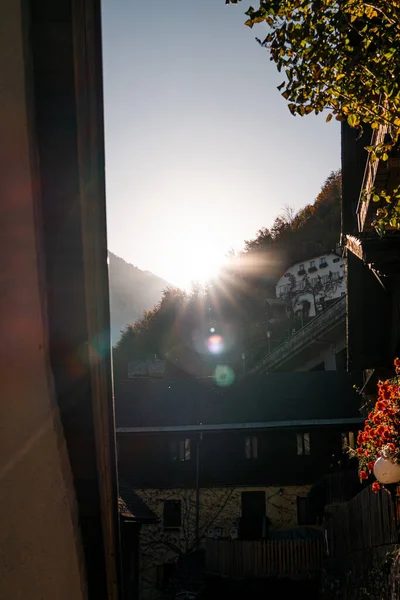 Traditionelle Alte Häuser Hallstatt Schöne Herbstsicht Auf Hallstatt Hallstatt Ist — Stockfoto