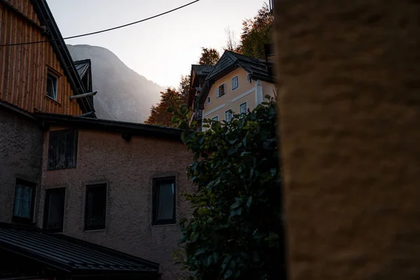 Hallstatt Geleneksel Eski Evler Hallstatt Güzel Sonbahar Manzarası Hallstatt Avusturya — Stok fotoğraf