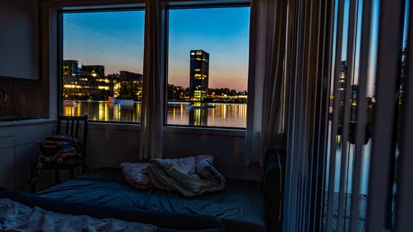 Great View Out Hotel Room Night Helsinki Espoo Finland Amazing — Stock Photo, Image