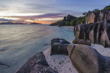 romantic sunset in paradise, anse source d'argent, la digue, sey