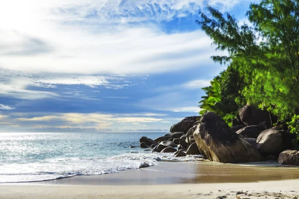 Sunny day on paradise beach anse georgette,praslin seychelles 1 — Stock Photo, Image