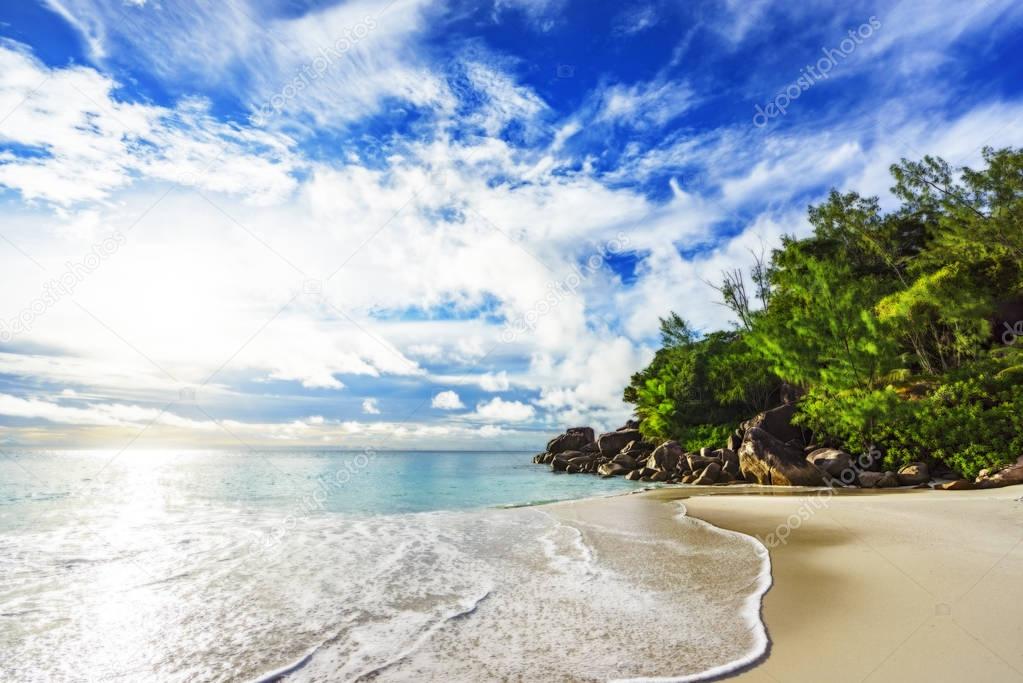 sunny day on paradise beach anse georgette,praslin seychelles 54