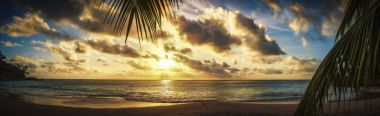 Cennet plaj 1 bir palmiye yaprağı üzerinden günbatımı