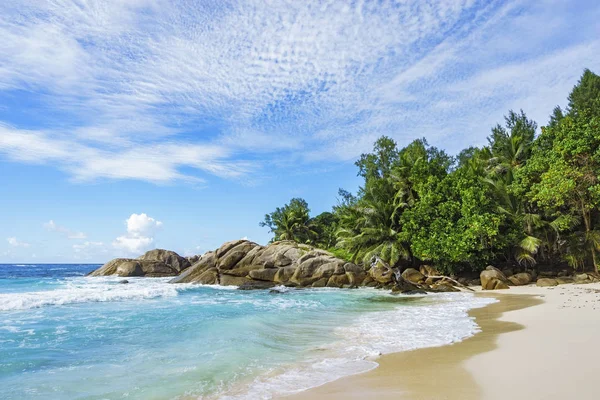 Praia solitária selvagem bonita, baía de polícia, seychelles 8 — Fotografia de Stock