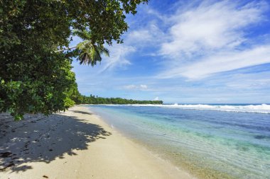 Turkuaz su ve güzel tropikal plaj anse barbarons, beyaz kum