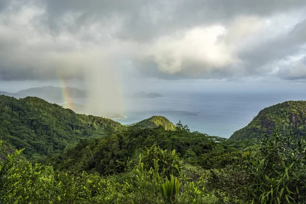 무지개와 정글 및 빅토리아, seychel의 산 비 — 스톡 사진