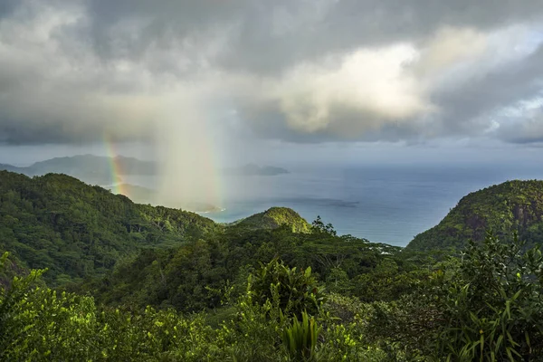 무지개와 정글 및 빅토리아, seychel의 산 비 — 스톡 사진