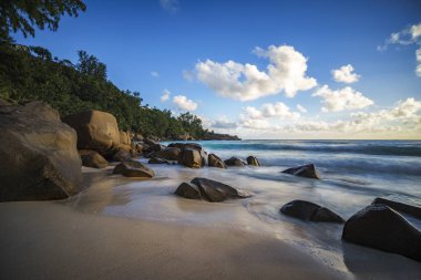 paradise.shadows kayalar, tropikal plaj, anse intendance gün batımı