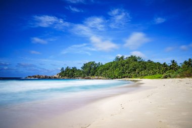 güzel cennet tropikal plaj, avuç içi, kayalar, beyaz kum, Turkuaz su