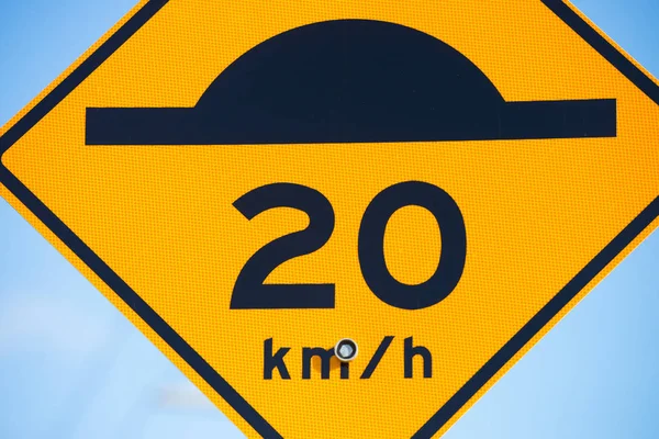 Close up Speed bump and slow down warning sign — Stock Photo, Image
