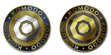 Cryptocurrency Komodo sikke / orijinal lüks illüstrasyon cryptocurrency altın ve gümüş sikke