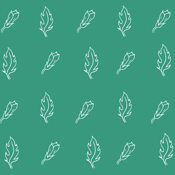 Nahtloses Muster - weiße Blätter und Blütenknospen auf grünem Hintergrund skizzieren. Vektorgrafik — Stockvektor