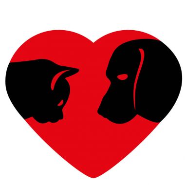 kedi ve köpek kırmızı kalp, vektör