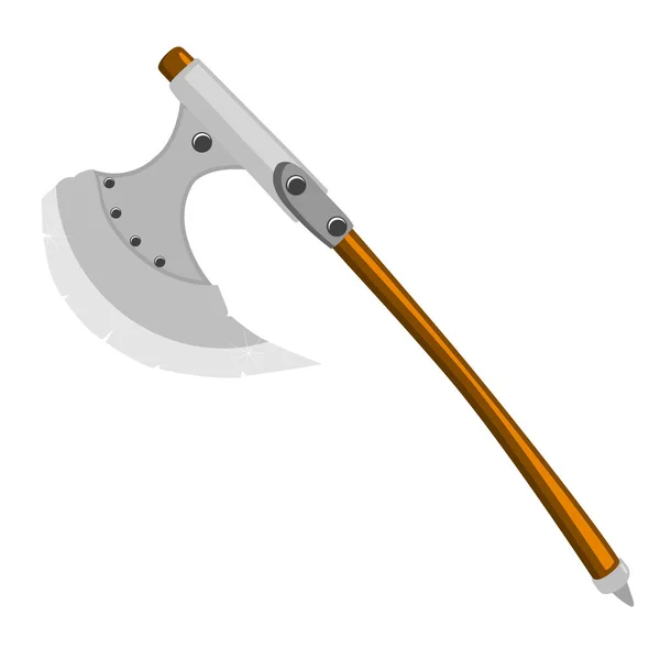Hache de barbare avec poignée en bois sur fond blanc — Image vectorielle