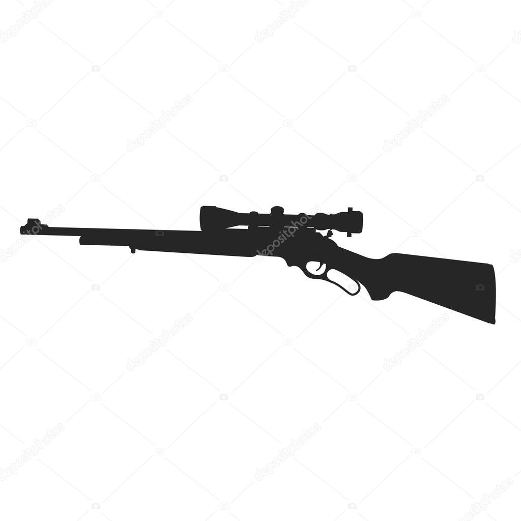 Silhouette of sniper rifle with backsight on white background