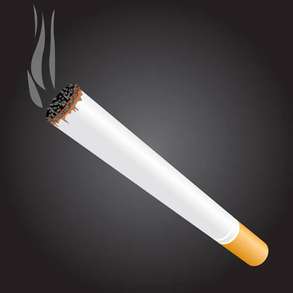 Burning cigarette on dark background - tobacco smolder — Stock Vector