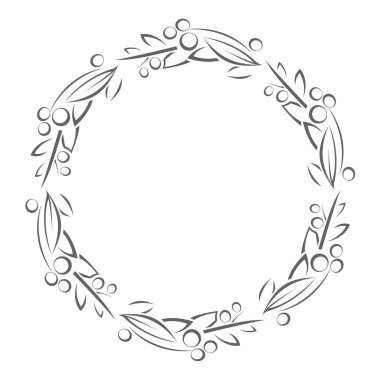 Yaprak ve meyveleri anahat ile yuvarlak çerçeve