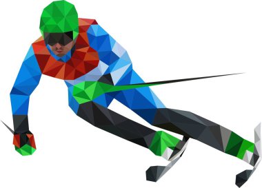 Slalom kayakçı üniformalı bir non-peyda kırmızı-yeşil-mavi işaretsiz hareket, düşük Poli stil, arka plan, herhangi bir etiket veya ticari, izole olmadan olmadan soyut, vektör.