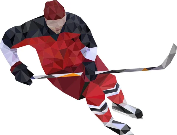 Abstract Ijshockeyspeler Een Onbestaande Rood Zwart Wit Ongemarkeerd Uniform Beweging — Stockvector