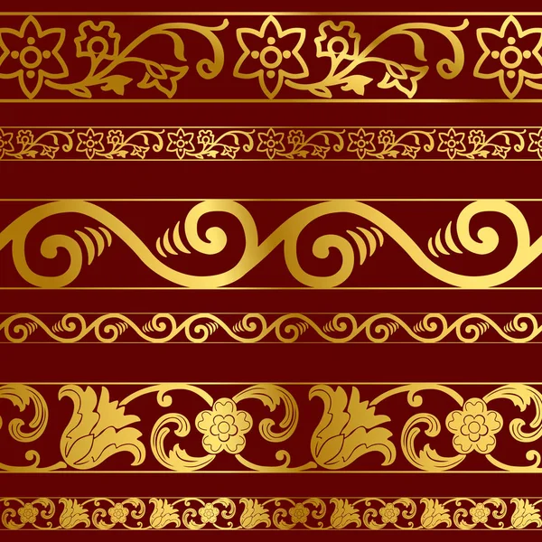 Золотая Роскошь Винтажные Цветочные Безseamless Границы Установлены Вектор — стоковый вектор