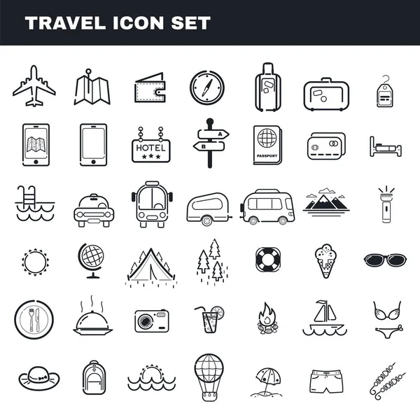 Travel Tourism Camping Theme Vector Icon Set Flat Outline Style — Stock Vector