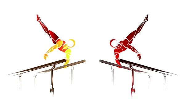 Stylisé, géométrique Gymnaste, barre de gymnastique, barres parallèles — Image vectorielle