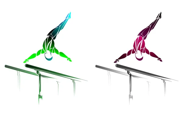 Gestileerd, geometrische Gymnast, gymnastische bar, parallelle staven — Stockvector